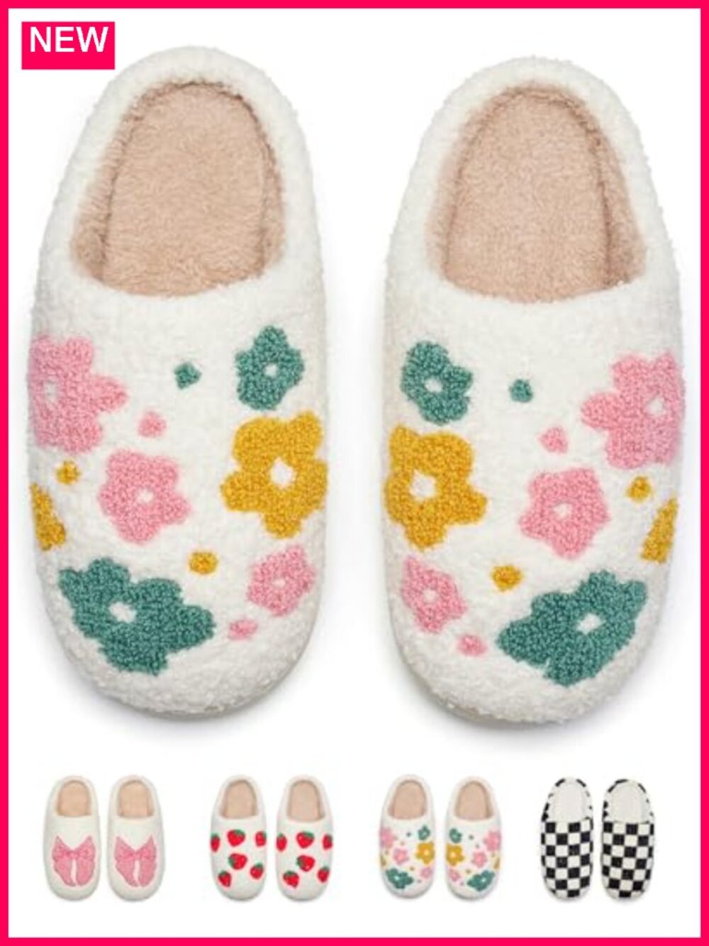 Warm Faux Fur Memory Foam Slippers, Slip-On House Shoes with Anti-Slip Sole